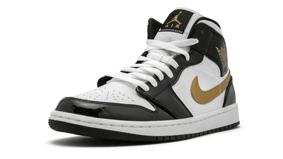 Men's Air Jordan 1 Mid Black Gold Patent Leather Shoes