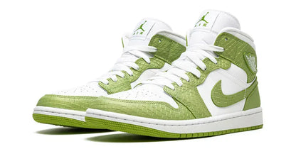 Men's Air Jordan 1 Mid Green Python Shoes