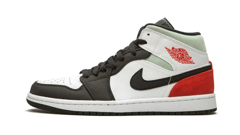 Men's Air Jordan 1 Mid Red Grey Black Toe Shoes