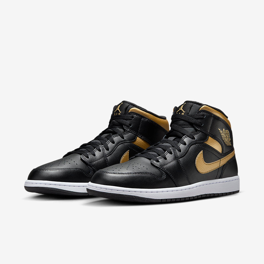Men's Air Jordan 1 Mid 'Black Metallic Gold' Shoes