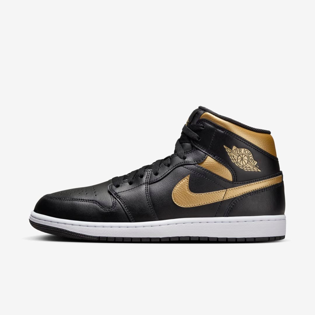 Men's Air Jordan 1 Mid 'Black Metallic Gold' Shoes