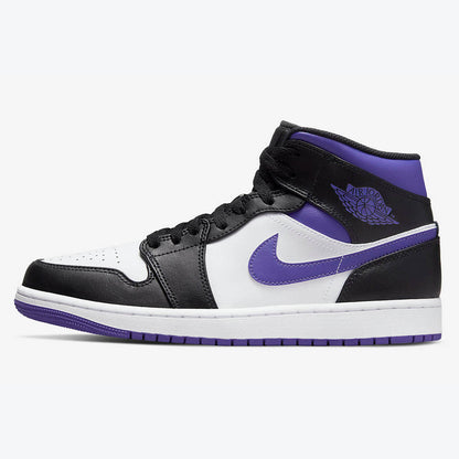 Men's Air Jordan 1 Mid 'White Black-Court Purple' Shoes