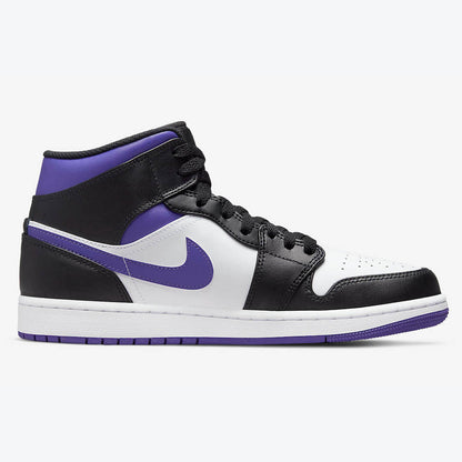 Men's Air Jordan 1 Mid 'White Black-Court Purple' Shoes