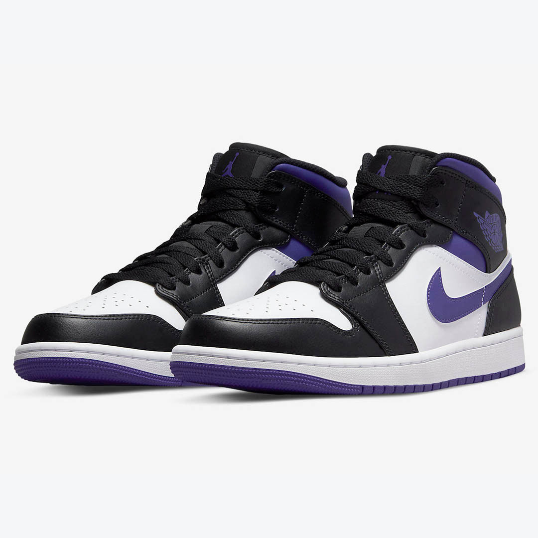 Men's Air Jordan 1 Mid 'White Black-Court Purple' Shoes