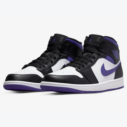 Men's Air Jordan 1 Mid 'White Black-Court Purple' Shoes