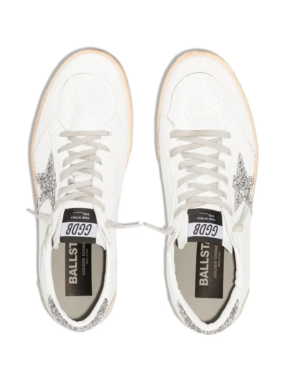 Men's Golden Goose Ball Star Gold Laminated White Sneakers