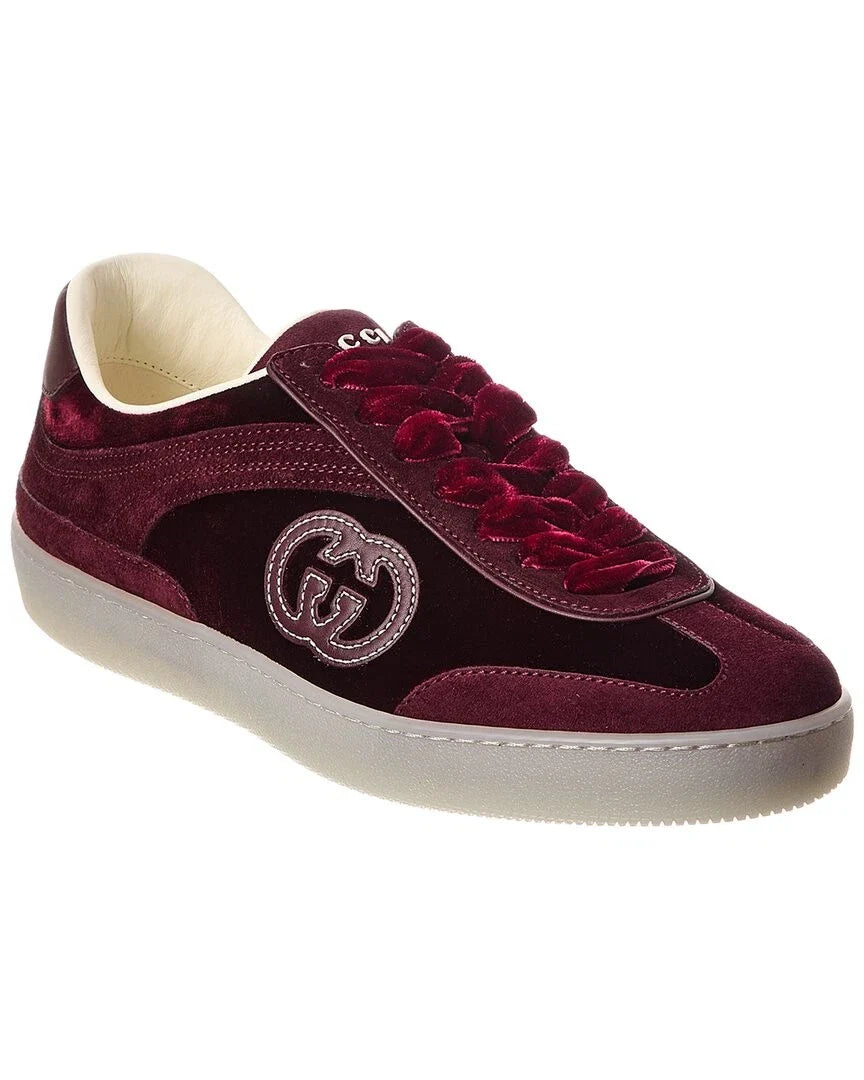 Men's Gucci G75 Logo-Appliquéd Leather-Trimmed Suede Velvet Sneakers