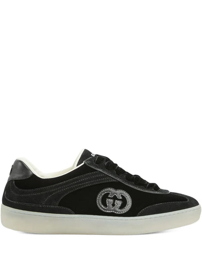 Men's Gucci G75 Logo-Appliquéd Leather-Trimmed Suede Black Sneakers