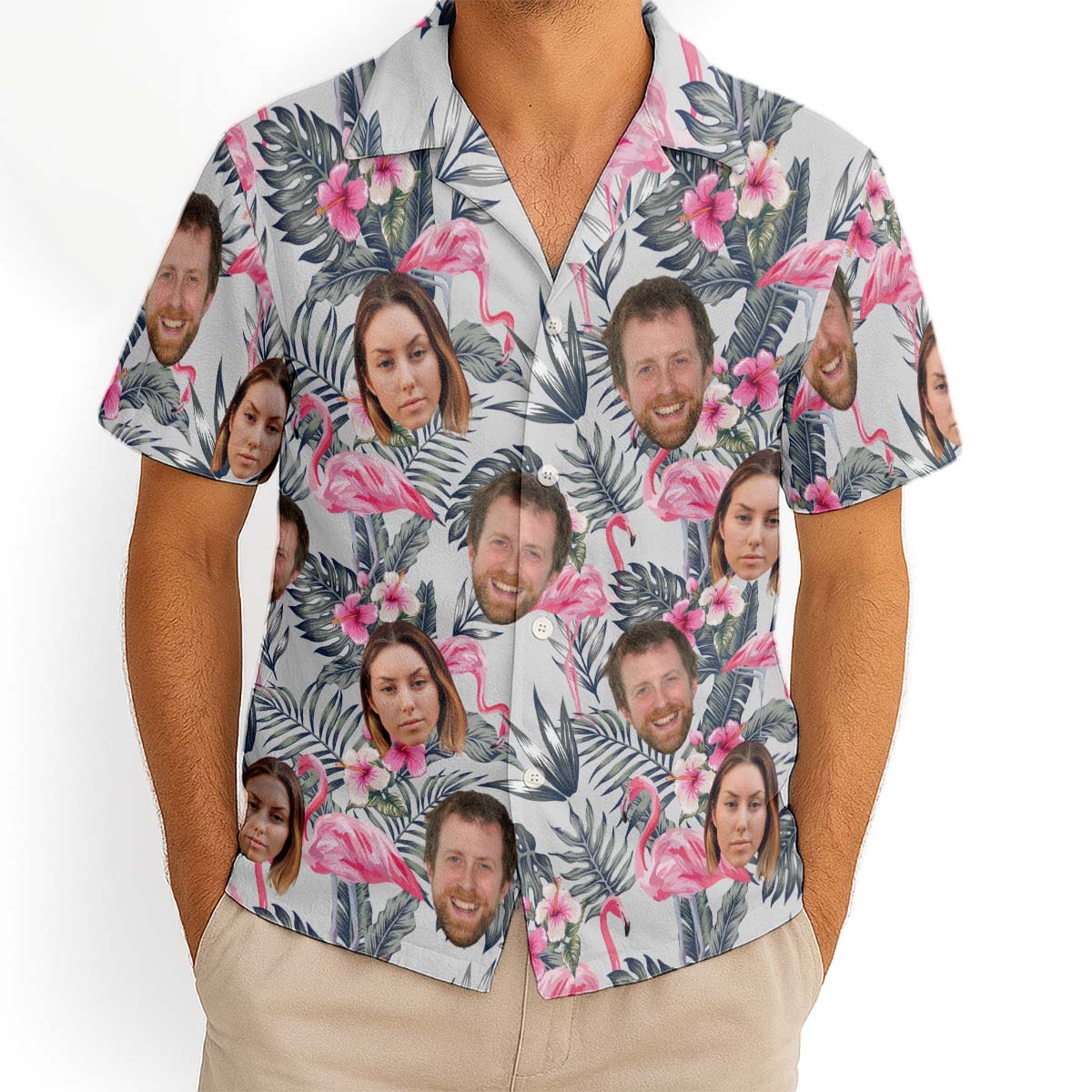 Custom Photo With Beloved Ones Flamingo Theme - Personalized Customized Hawaiian Shirt