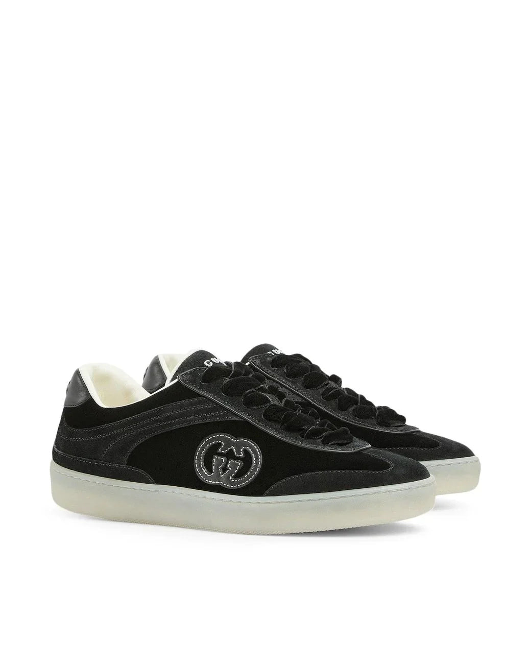 Men's Gucci G75 Logo-Appliquéd Leather-Trimmed Suede Black Sneakers
