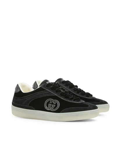 Men's Gucci G75 Logo-Appliquéd Leather-Trimmed Suede Black Sneakers