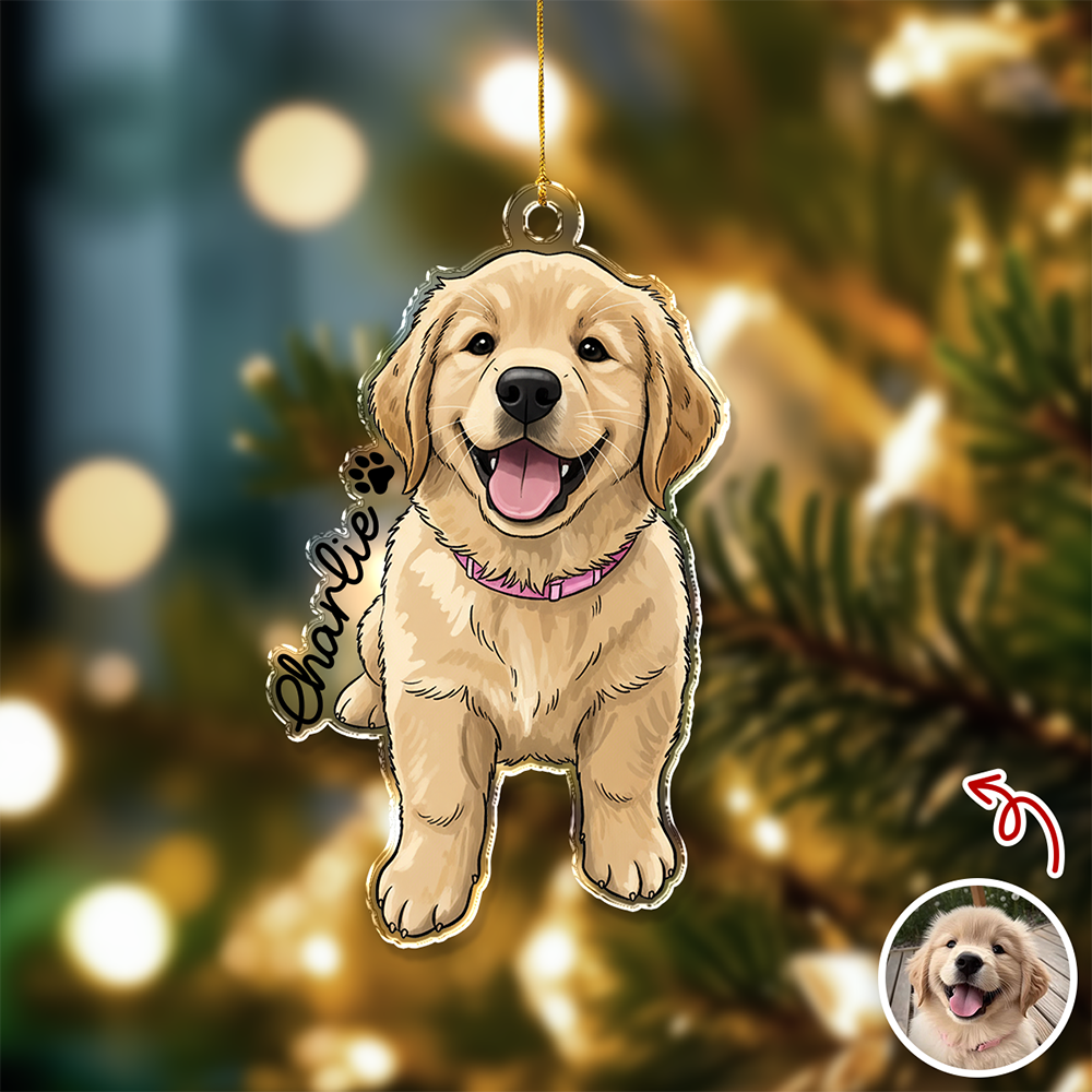 Custom Cute Dog Photo Portrait Christmas Decoration Acrylic Ornament