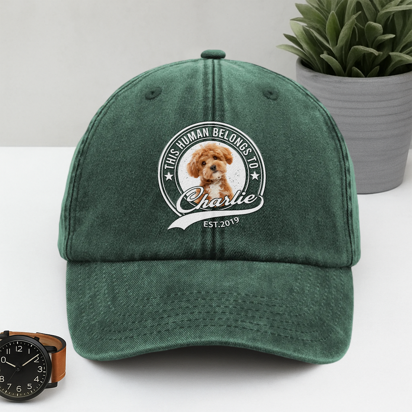 Custom Photo Human Belongs To Dog Cat Pet Washed Denim Baseball Cap