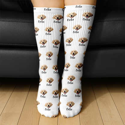 Custom Pet Portrait Socks ? Personalized Dog/Cat/Person Photo & Name Gift