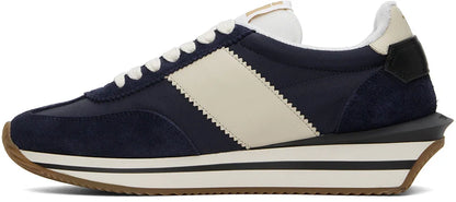Men's Tom Ford James Mixed Media Low Top Navy Sneakers