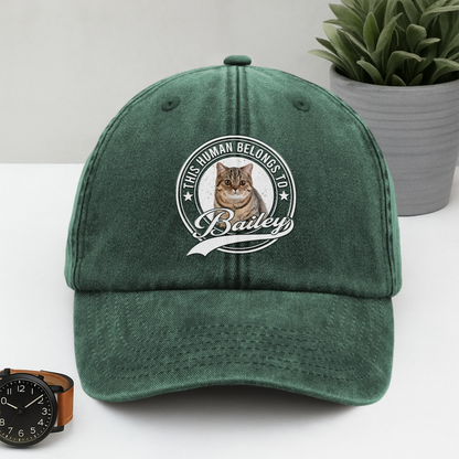 Custom Photo Human Belongs To Dog Cat Pet Washed Denim Baseball Cap