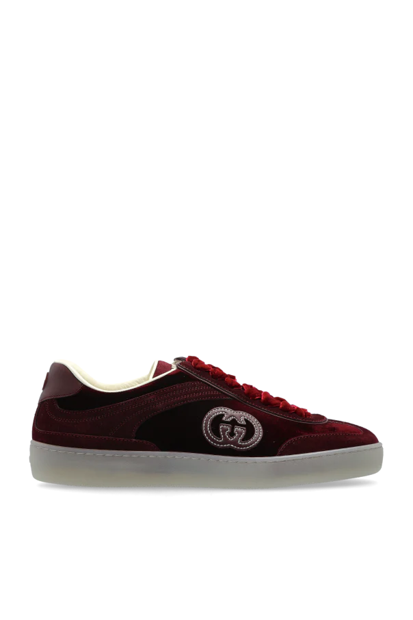 Men's Gucci G75 Logo-Appliquéd Leather-Trimmed Suede Velvet Sneakers