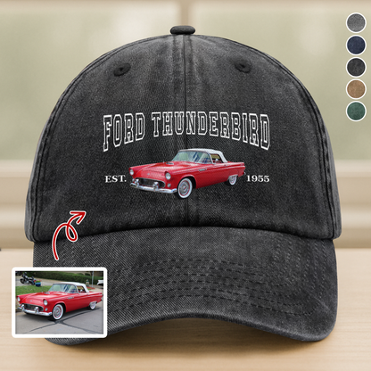 Custom Car Photo Personalized Washed Denim Baseball Cap