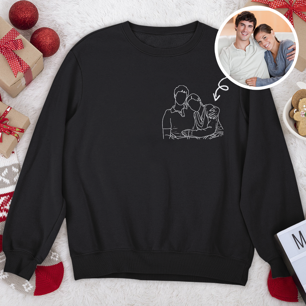 Custom Portrait Photo Drawing Style Couple Dark Shirt
