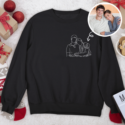 Custom Portrait Photo Drawing Style Couple Dark Shirt