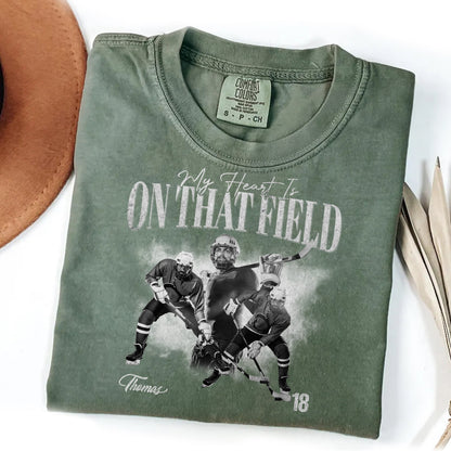Custom Photo My Heart Is On That Field Retro Vintage Portrait Comfort Shirt