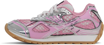 Men’s Bottega Veneta Orbit Flash Suede-Trimmed Veneta Pink Sneakers