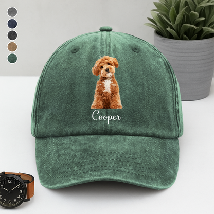 Custom Dog Cat Photo Washed Denim Baseball Cap