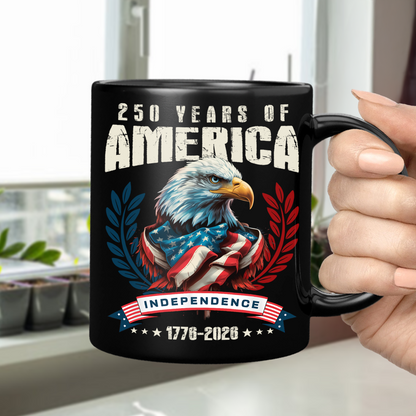 USA 250 Years Eagle Independence Day Patriotic Black Mug