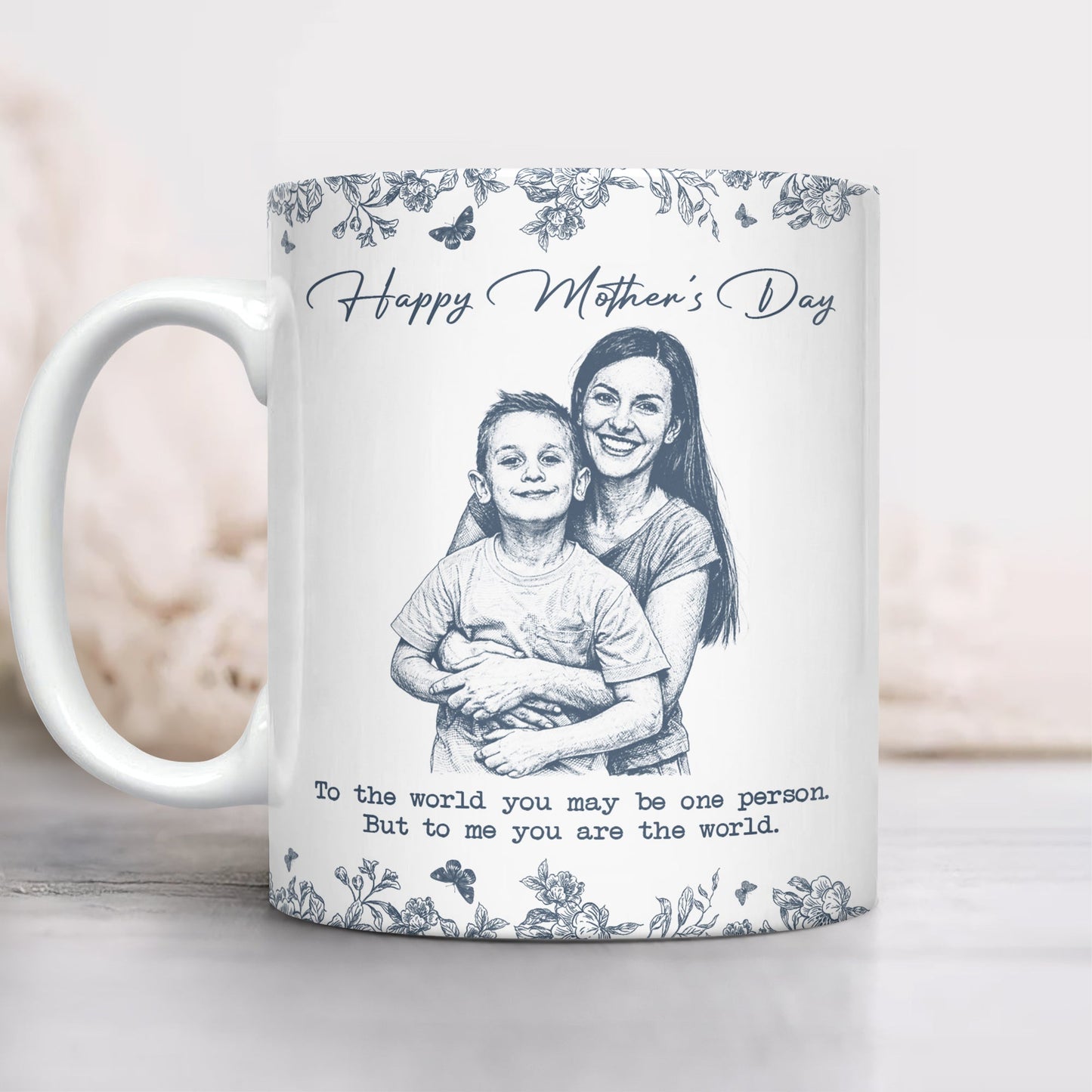 Custom Photo Pencil Sketch Happy Mother's Day To Mom Personalized Print Full Mug