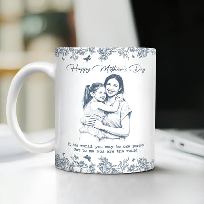 Custom Photo Pencil Sketch Happy Mother's Day To Mom Personalized Print Full Mug