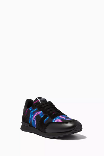 Men's Valentino Camo Rock Runners Neon Sneakers