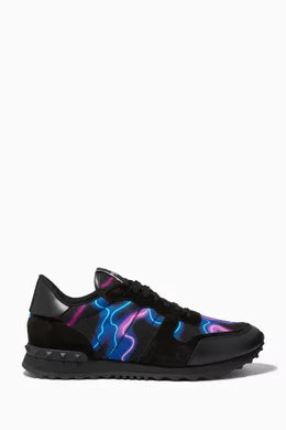 Men's Valentino Camo Rock Runners Neon Sneakers