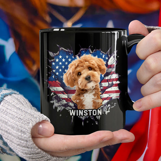 Custom Photo Dog Cat With American Flag Black Mug