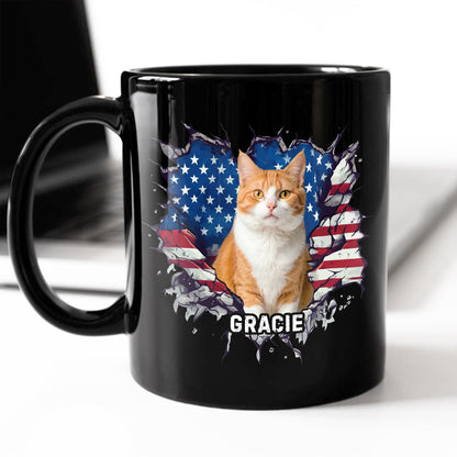 Custom Photo Dog Cat With American Flag Black Mug