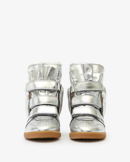 Men's Isabel Marant Bekett Hidden Wedge High Top Gun Metal Sneakers