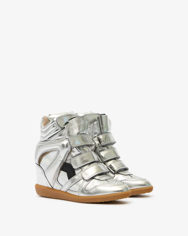 Men's Isabel Marant Bekett Hidden Wedge High Top Gun Metal Sneakers