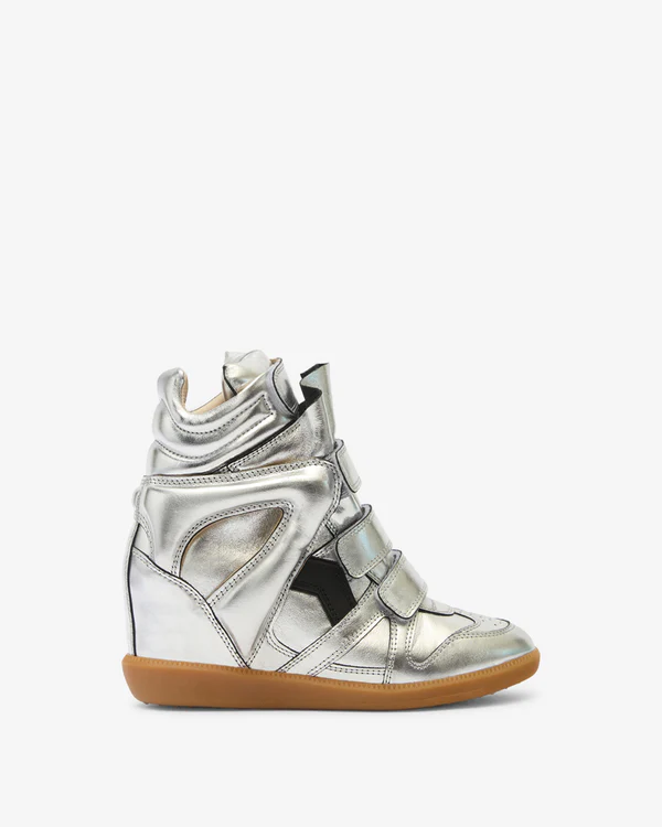 Men's Isabel Marant Bekett Hidden Wedge High Top Gun Metal Sneakers