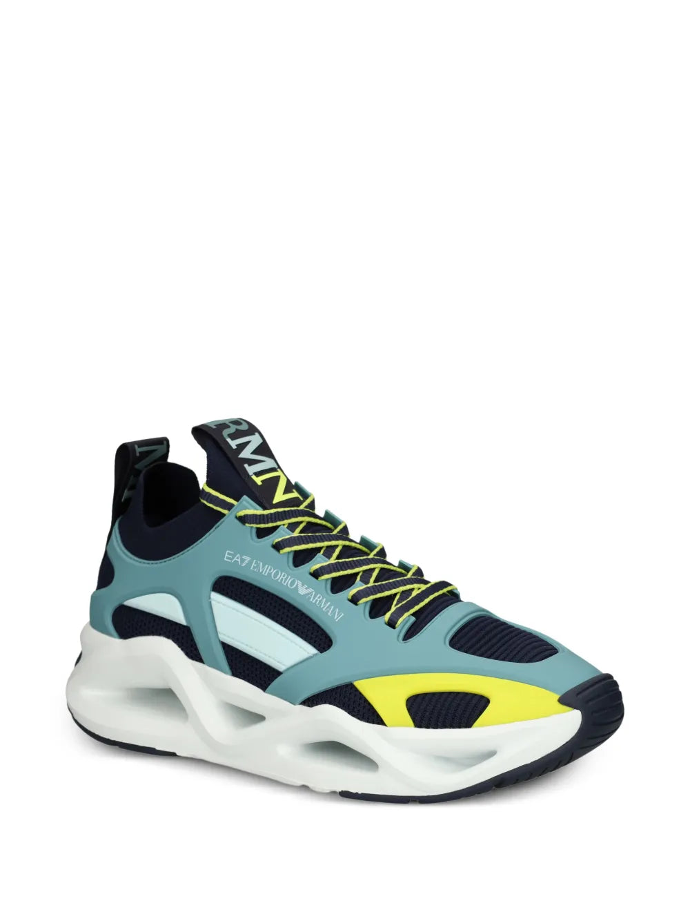 Men's Ea7 Emporio Armani Sneakers With Mesh Panels Teal Sneakers