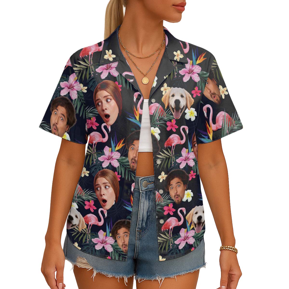 Custom Photo With Beloved Ones Flamingo Theme - Personalized Customized Hawaiian Shirt
