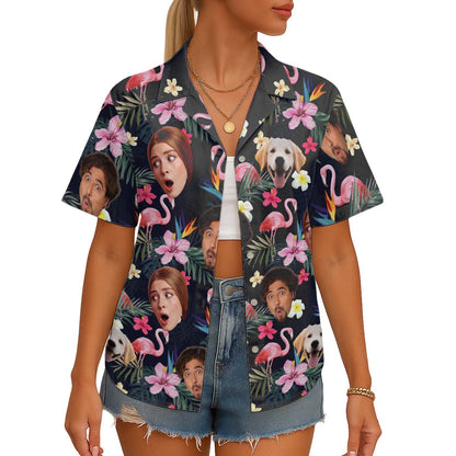 Custom Photo With Beloved Ones Flamingo Theme - Personalized Customized Hawaiian Shirt