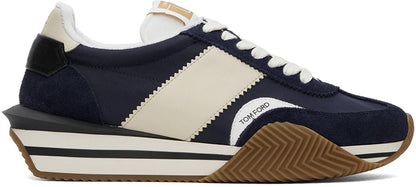 Men's Tom Ford James Mixed Media Low Top Navy Sneakers