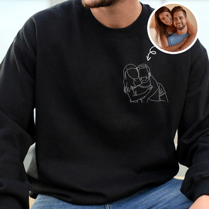 Custom Portrait Photo Drawing Style Couple Dark Shirt
