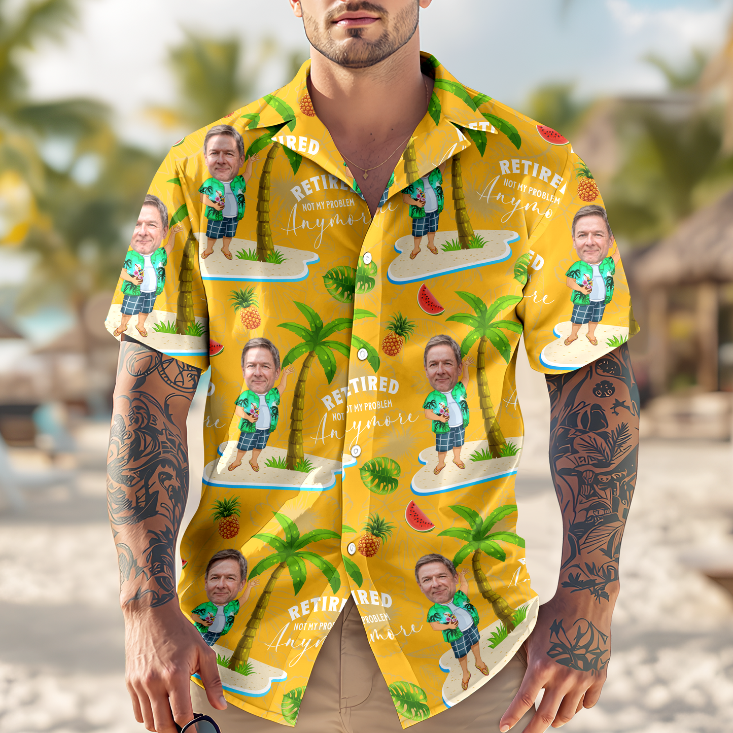 Custom Face All Over Print Hawaiian Shirt Personalized Retirement Gift for Dad
