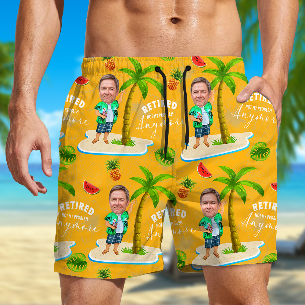 Custom Face All Over Print Beach Short Personalized Retirement Gift for Dad