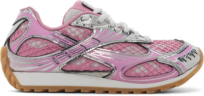 Men’s Bottega Veneta Orbit Flash Suede-Trimmed Veneta Pink Sneakers