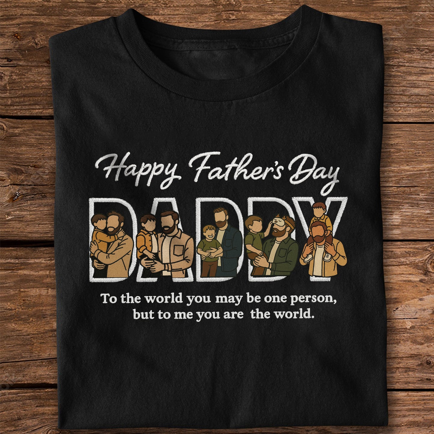 Custom Portrait Photo Happy Father's Day Dad With Kid Embroidered Shirt