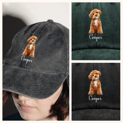 Custom Dog Cat Photo Washed Denim Baseball Cap