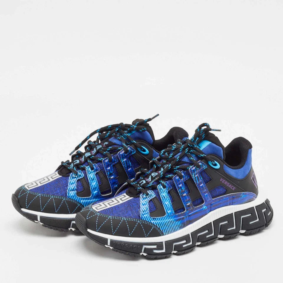 Men's Versace Men's Trigreca Lace Up Barocco Print Blue Sneakers