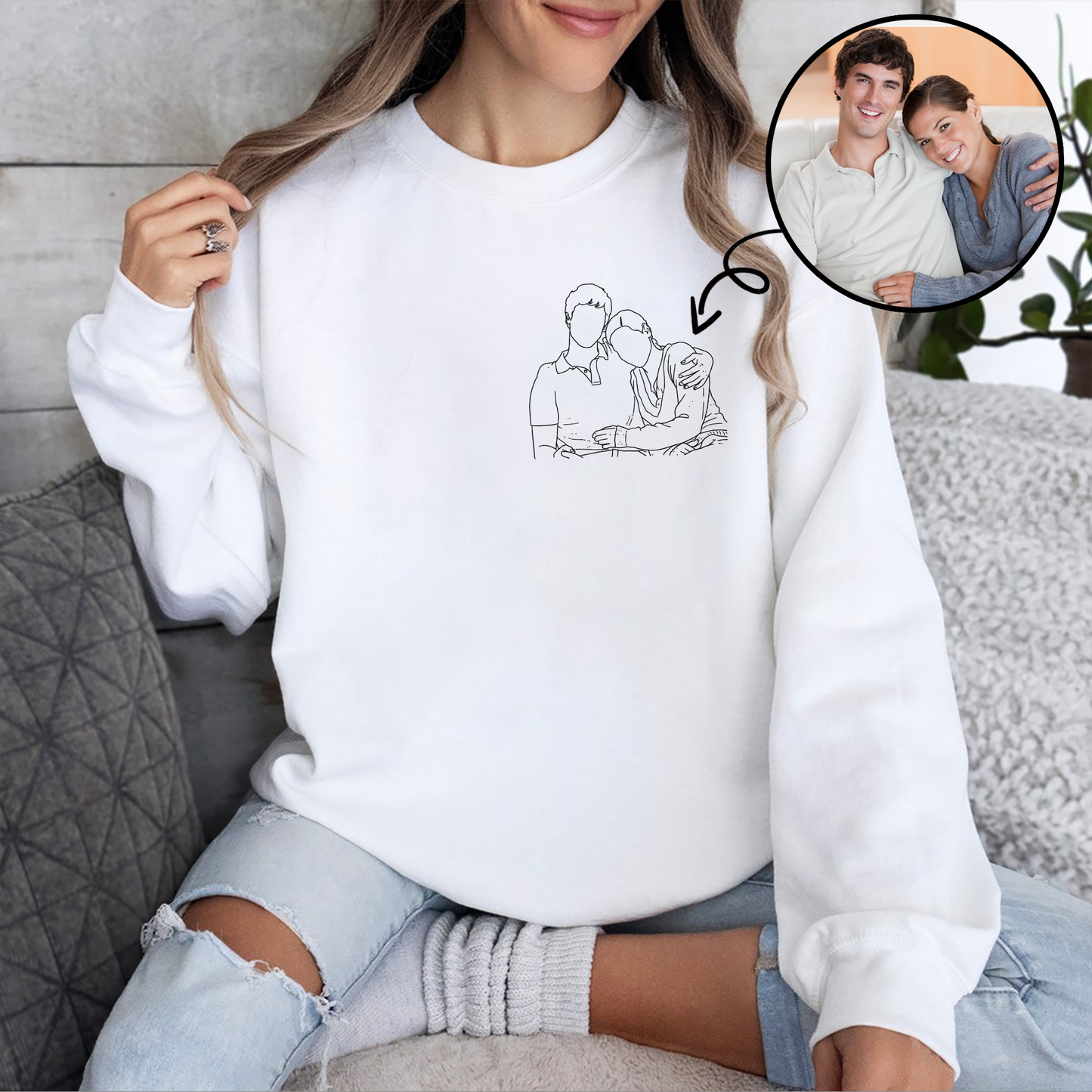 Custom Portrait Photo Drawing Style Couple Bright Shirt Gift For Valentine's Day