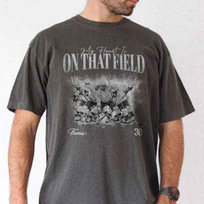 Custom Photo My Heart Is On That Field Retro Vintage Portrait Comfort Shirt